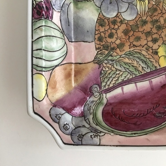 Vintage Square Pastel Fruits Pattern Dish Plate Grapes Pineapple Melons Pears - Picture 10 of 13